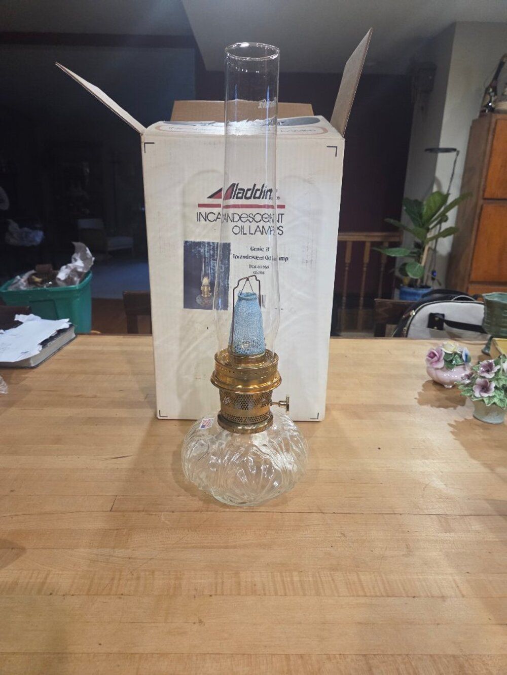 New Vintage Aladdin Genie II Clear Glass Incandescent Oil Lamp G6106 Unfired Box